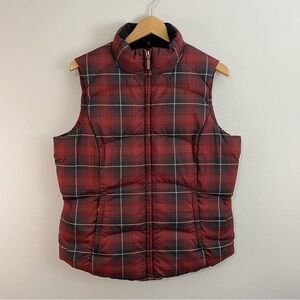 Eddie Bauer Red Tartan Plaid Goose Down Puffer Vest Full‎ Zip Women’s Medium
